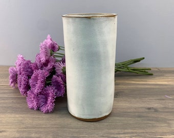 Gift Vase for Her | 8" Tall Fresh Flower Pot | Friend Birthday Gift | Handmade Stoneware Rustic Pottery | Natural Aesthetic | Water Tight