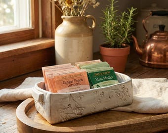 Teabag Holder | Countertop Tea Caddy | Handmade Ceramic Teabag Organizer | Cottagecore Storage | Tea Accessory | Gift for Her