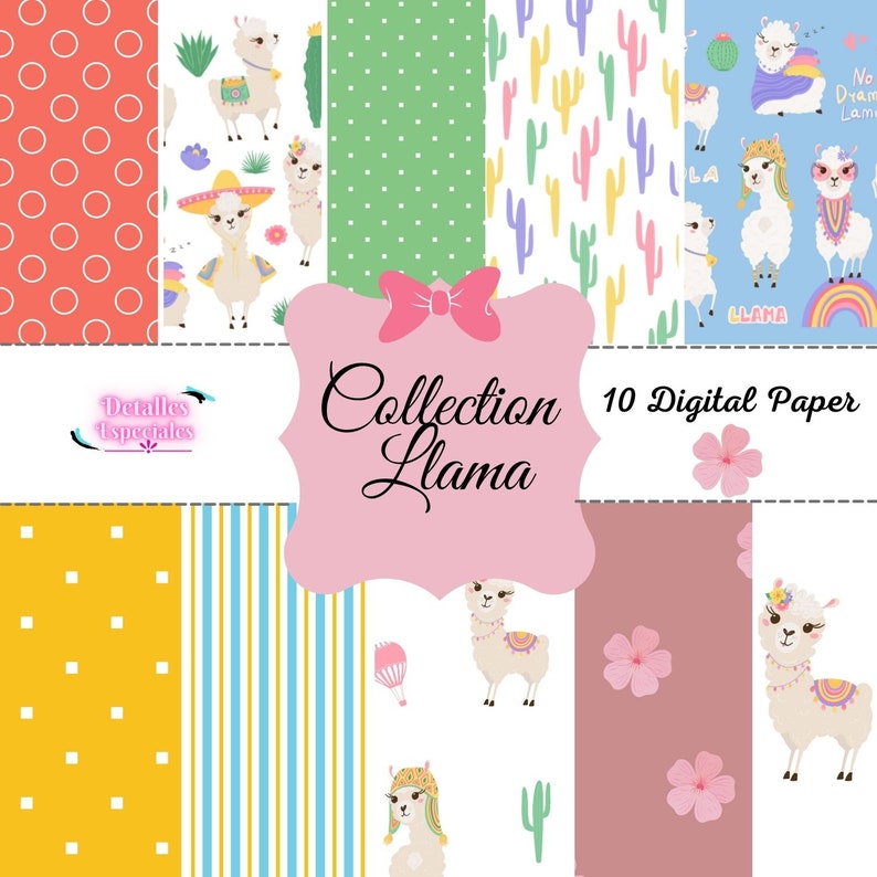 Collection Llama Paper Digital, 10 Paper Scrapbook, Printable Scrapbook ...