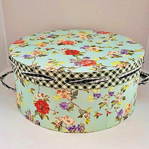 Beautiful and rare set of 5 Tracy Porter stackable/nesting hat boxes with floral Spring design image 6