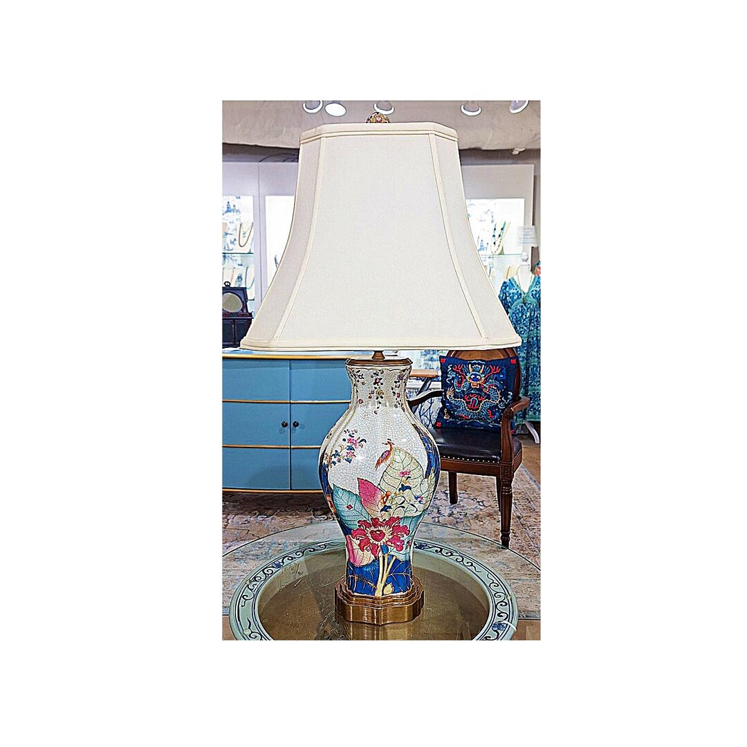 Colorful Porcelain Chinoiserie Table Lamp Featuring A Hand Painted ...
