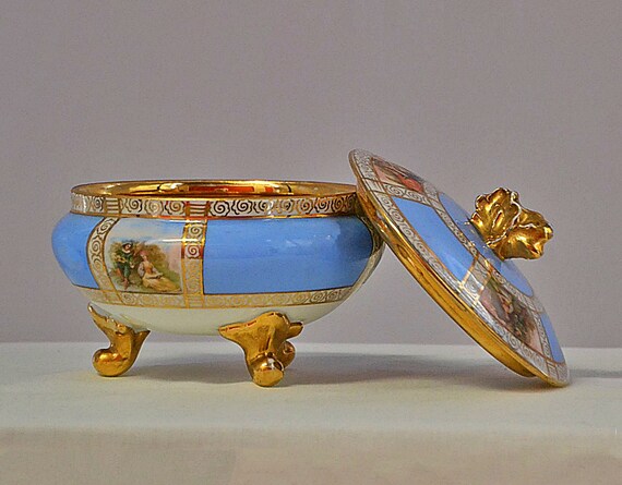 Antique ornate Czech porcelain and gold leaf jewelry/… - Gem