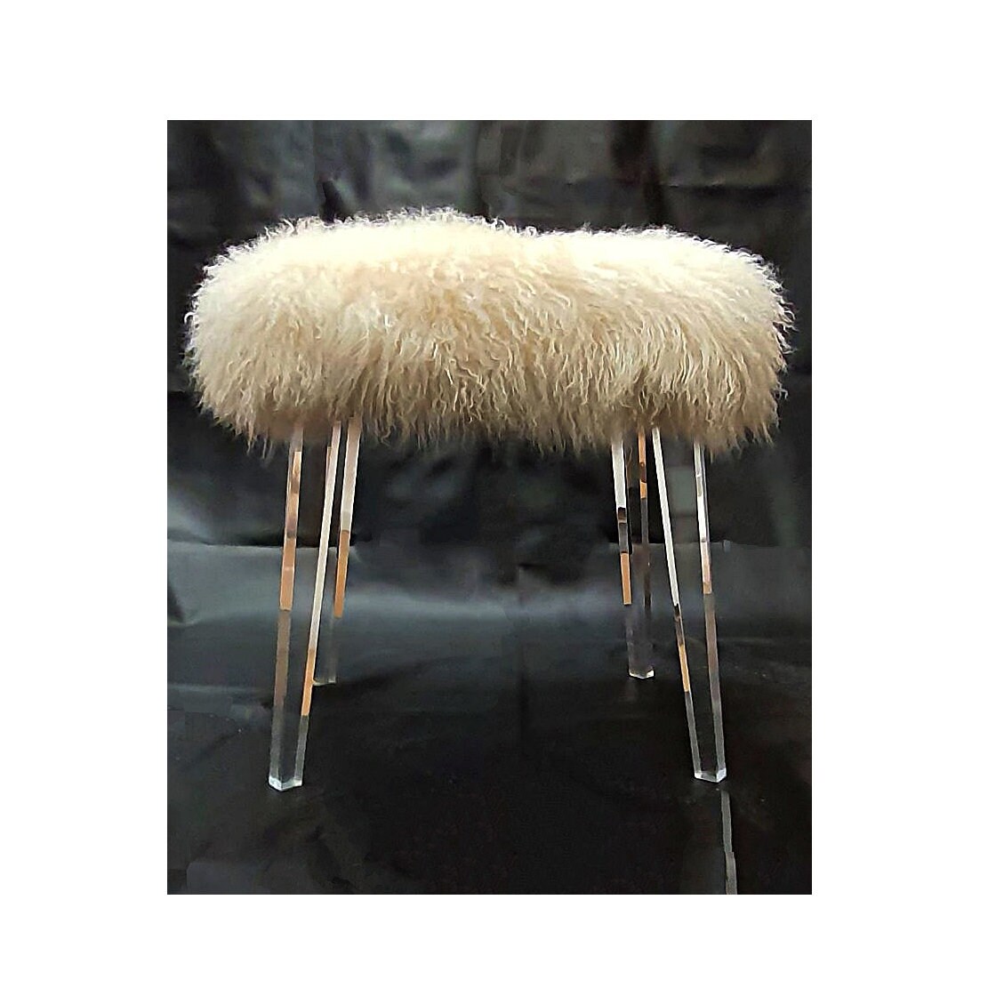 Fun and Unique Hand Crafted Lucite/acrylic Ottoman/pouf With Long Pile ...