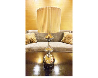 Far out! - mid century silvered glass bulb lamp circa 1973 with original accordion lampshade