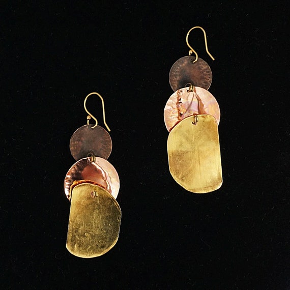 Hand-hammered “dangle” earrings: plated w/ 24 kar… - image 4