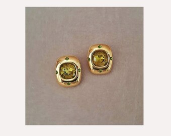 Vintage Joan Rivers Collection Gold Tone Clip-On Earrings with Amber colored Crystals