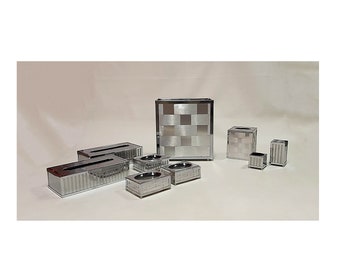 Post Modern (c1990) Brushed and Smooth Silver Finish Woven Chrome bathroom accessories by Stylebuilt