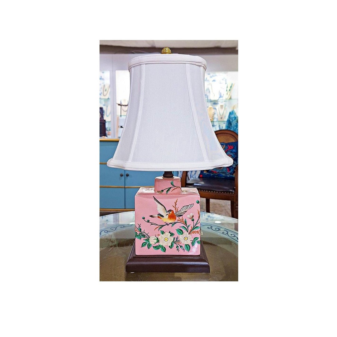 Porcelain Pink Tea Jar Shape Chinoiserie Table Lamp. Colorful Hand ...