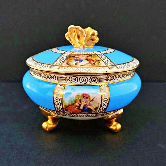 Antique ornate Czech porcelain and gold leaf jewel