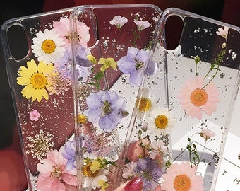 Pressed Dried Real Flower Phone Case Handmade iPhone 13 12 Mini 11 Pro Max SE 2 2020 iPhone X Xs XR 7 8 Plus Floral Handmade Phone Cover