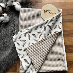 Baby blanket &quot;Metallic Feather&quot; / Cuddly blanket / Personalizable / 70 x 100 cm / Gift / Stroller blanket / Handmade