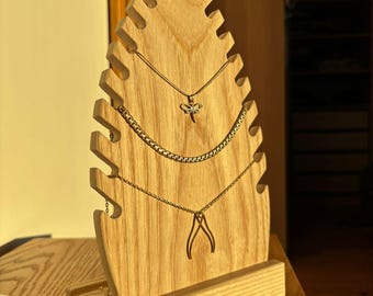 Expositor de joyas de madera de fresno: soporte de madera para collares, elegante almacenamiento de joyas