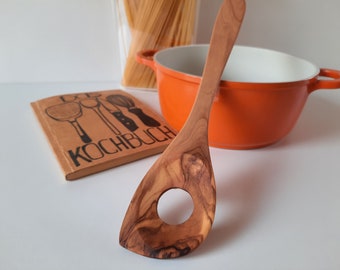 Olijfhouten risottolepel, kooklepel met hoek, handgemaakt