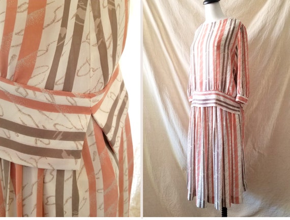 Vintage 80s drop-waist blouse + skirt two piece s… - image 3