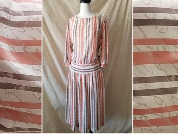 Vintage 80s drop-waist blouse + skirt two piece s… - image 2
