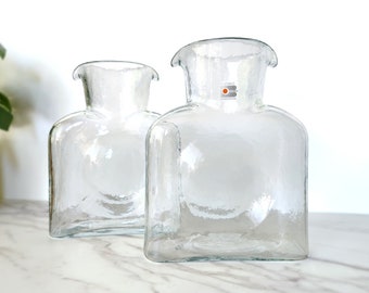 Vintage Blenko 384 Water Bottle "Crystal" Blown Glass Carafe Pair