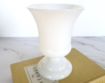 Vintage White Milk Glass Style Pedestal Vase, Ice Cream Goblet, Napco 1190 c. 1950s