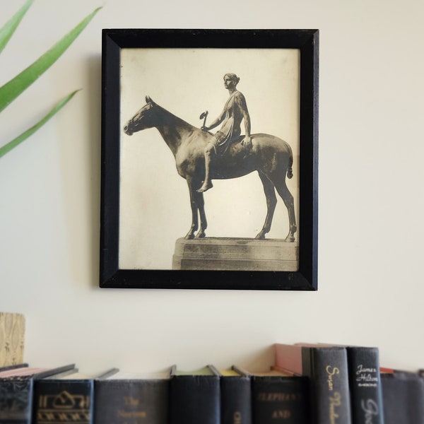 Antique Framed Photo Print of "Amazone zu Pferde" (Amazon on Horseback) Greek Mythology Sculpture by Louis Tuaillon