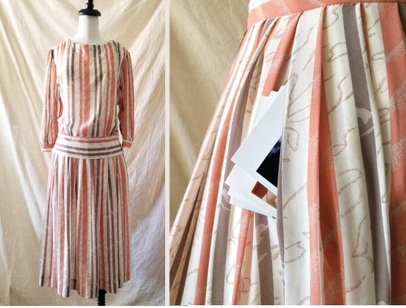 Vintage 80s drop-waist blouse + skirt two piece s… - image 1