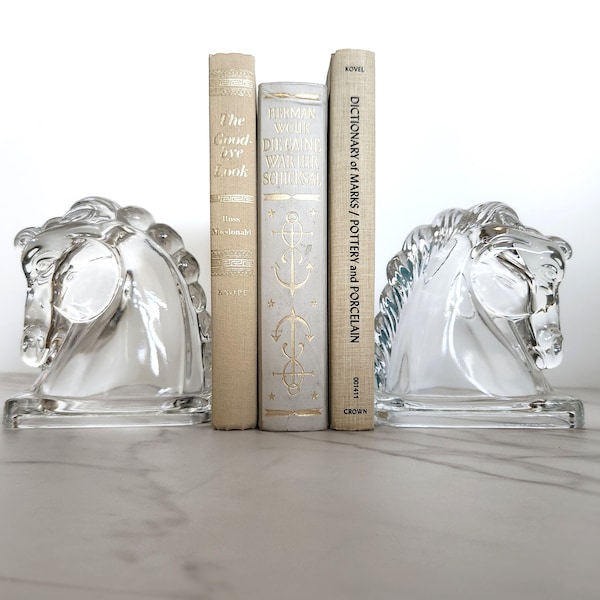 Vintage Federal Glass Horse Head Bookend Pair