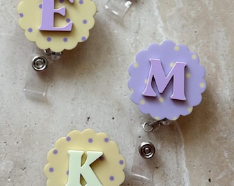 Polkadots spring color Badge Reel with Letter/radiology CNA RN Nurse accessories custom gift/ID holder xray markers/cute retractable id clip