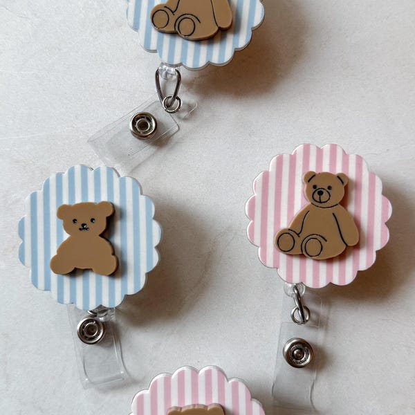 Teddy Bear cute nicu nurse gift badge reel, labor and delivery RN id badge holder, pediatrics icu RN ecmo, sonographer, ultrasound, xraytech