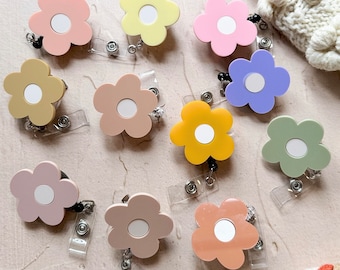 Flower Badge Reel Neutral Retractable ID badge reel, nurse badge reel, badge accessories, gift for RN MD xray lab ot pt cna, gift for her