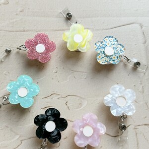 Flower Badge Reel Neutral Retractable ID badge reel, nurse badge reel, badge accessories, gift for RN MD xray lab ot pt cna, gift for her