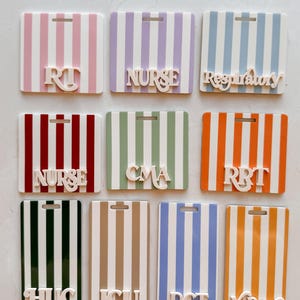 Striped pink blue badge buddy cute id holder for xray, lab, teacher, student nurse, RN, radiology, radtech MA NP nicu healthcare worker