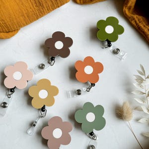 Flower Badge Reel Neutral Retractable ID badge reel, nurse badge reel, badge accessories, gift for RN MD xray lab ot pt cna, gift for her