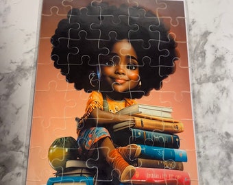 Schwarzes Mädchen liebt Bücher Puzzle