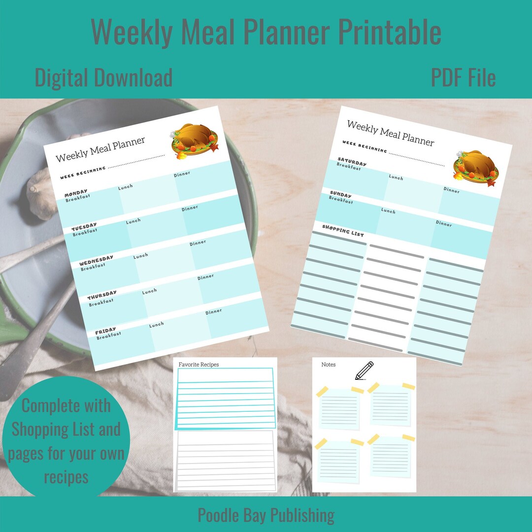 Printable Weekly Meal Planner - Instant Download - Etsy