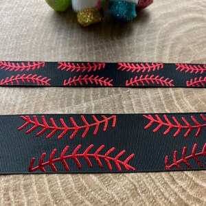 1.5" USDR/US Designer Ribbon Red Laces on Black Ribbon/Sports Ribbon/Baseball Softball Ribbon/Ribbon by the Yard/Red Foil Laces
