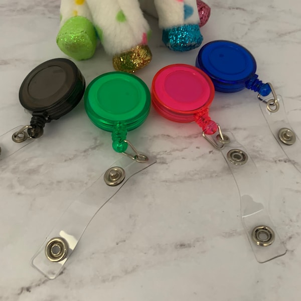 Translucent/Transparent Blank Badge Reels, Retractable ID Badge Holders, Black, Blue, Pink, Green, Swivel Badge Reel Supply, Belt Clip