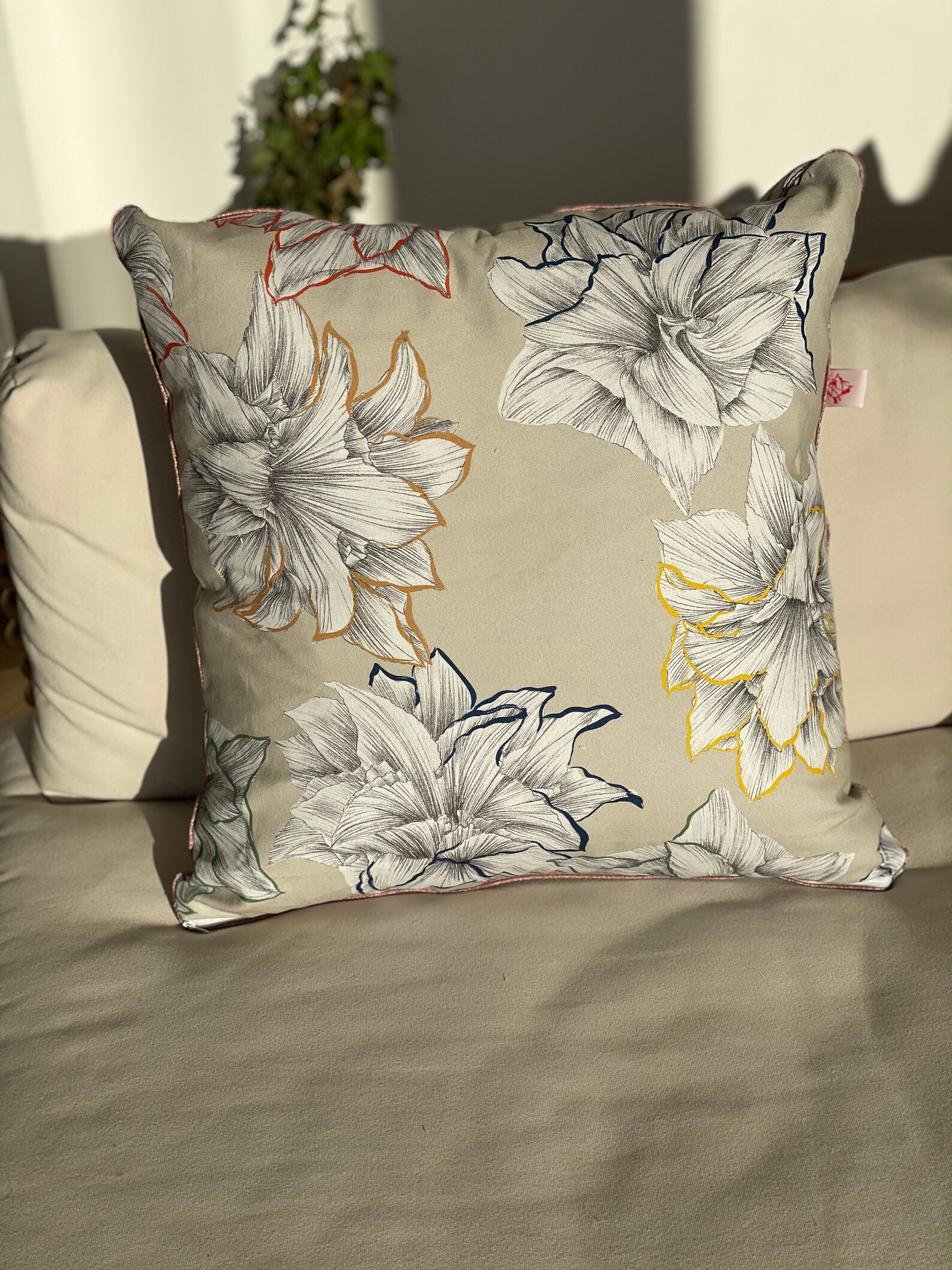 60X60 cotton edge cushion cover prints flowers bordered by a Etsy