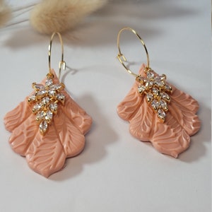 Elegant Peach Earrings, Bridal Hoop Earrings, Cute Earrings with Charm