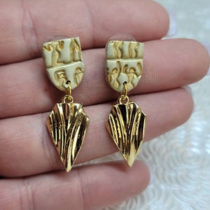 Egyptian Stud Earrings, Hieroglyph Jewelry, Egyptian Earrings with Gold Charm