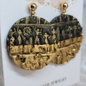 Hieroglyph Earrings, Gold and Black Egyptian Earrings, Egyptian Jewelry