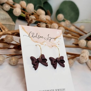 18k Deep Purple Bow Hoop Earrings | Gold Hoop Earrings | Purple Bow Earrings