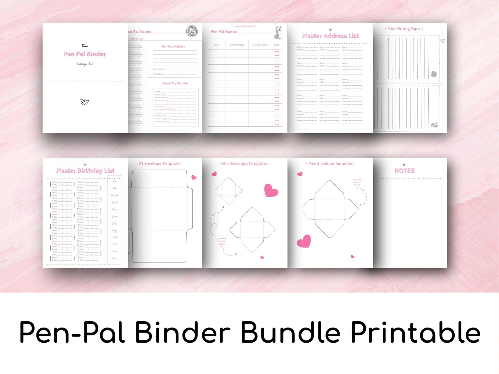 Penpal Binder Bundle Printable 10 Pages, Pen Pal Supplies, Pen Pal Set