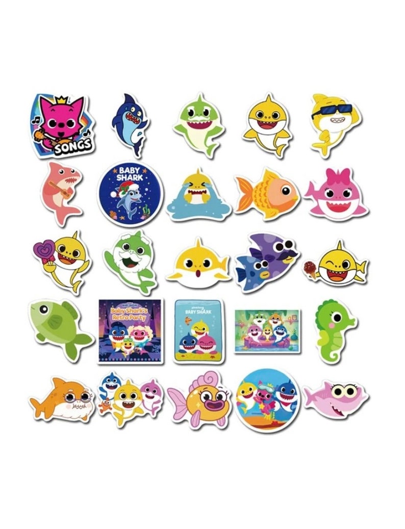 24 Pack Baby Shark Stickers Shark Stickers Party Favor Etsy