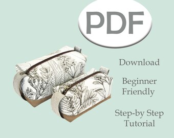 Sewing Patterns and Tutorial for Box Cosmetic Bag/Pouch - Digital Download Only