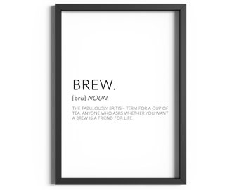 Brew Definition Print, Gifts For Coffee Lovers, Tea Prints, Hot Drink Prints, Cup Of Tea Quote, Coffee Prints, Kitchen Decor, Kitchen Prints