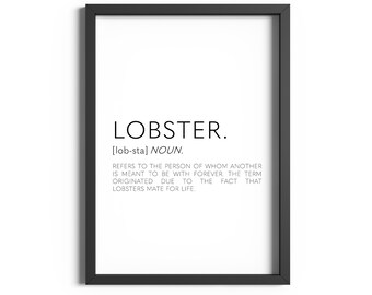 Lobster Definition Print, Love Wall Art, Anniversary Gift, Love Poster, Love Prints, Bedroom Print, Bedroom Decor, Anniversary Print, Quotes