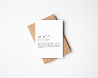 Music Definition Card, Birthday Cards, Minimalist Cards, Card For Music Lovers, Music Themed Birthday Card, Cards For Him, Cards For Her, A6