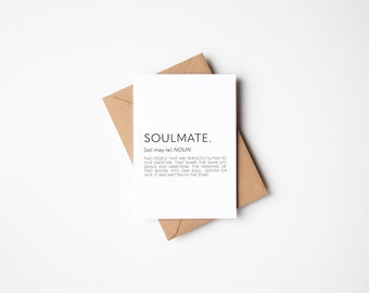 Soulmate Definition Card, Anniversary Card, Card For Boyfriend, Card For Girlfriend, Valentines Card, Love Cards, Wedding Anniversary Card