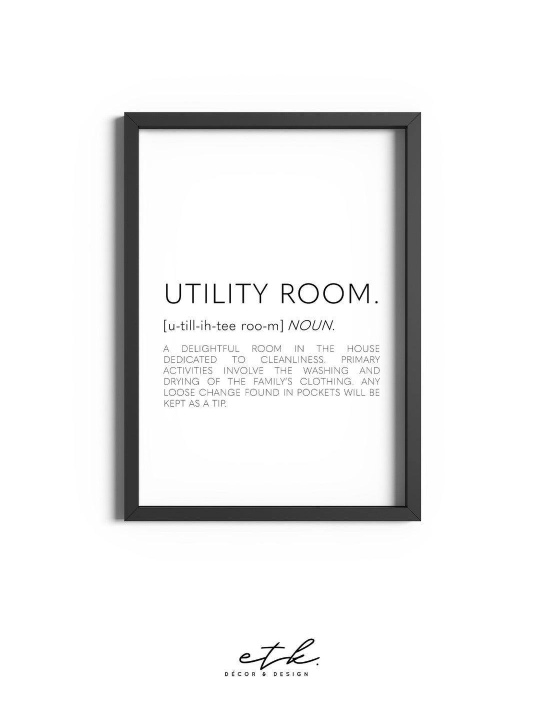Utility Room Definition, Laundry Room Décor, Utility Room Print, Laundry Print, Kitchen Wall Art