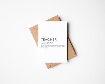 Teacher Definition Card, Thank You Teacher Card, Cards For Teachers, End Of School Year Card, End Of Term Cards, Thank You Card, Blank A6,