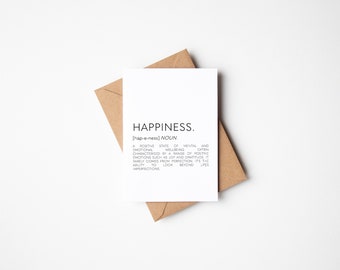 Happiness Definition Card, Friends Birthday Card, Wedding Cards, Friendship Cards, Positivity Cards, Congratulations Greetings Card, A6 Card