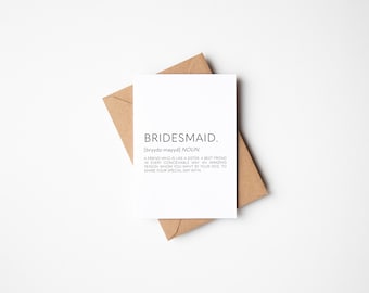 Bridesmaid Card, Wedding Card, Bridesmaid Definition, Will You Be My Bridesmaid, Bridal Party Cards, Card For Bridesmaid, Bridesmaid Invite